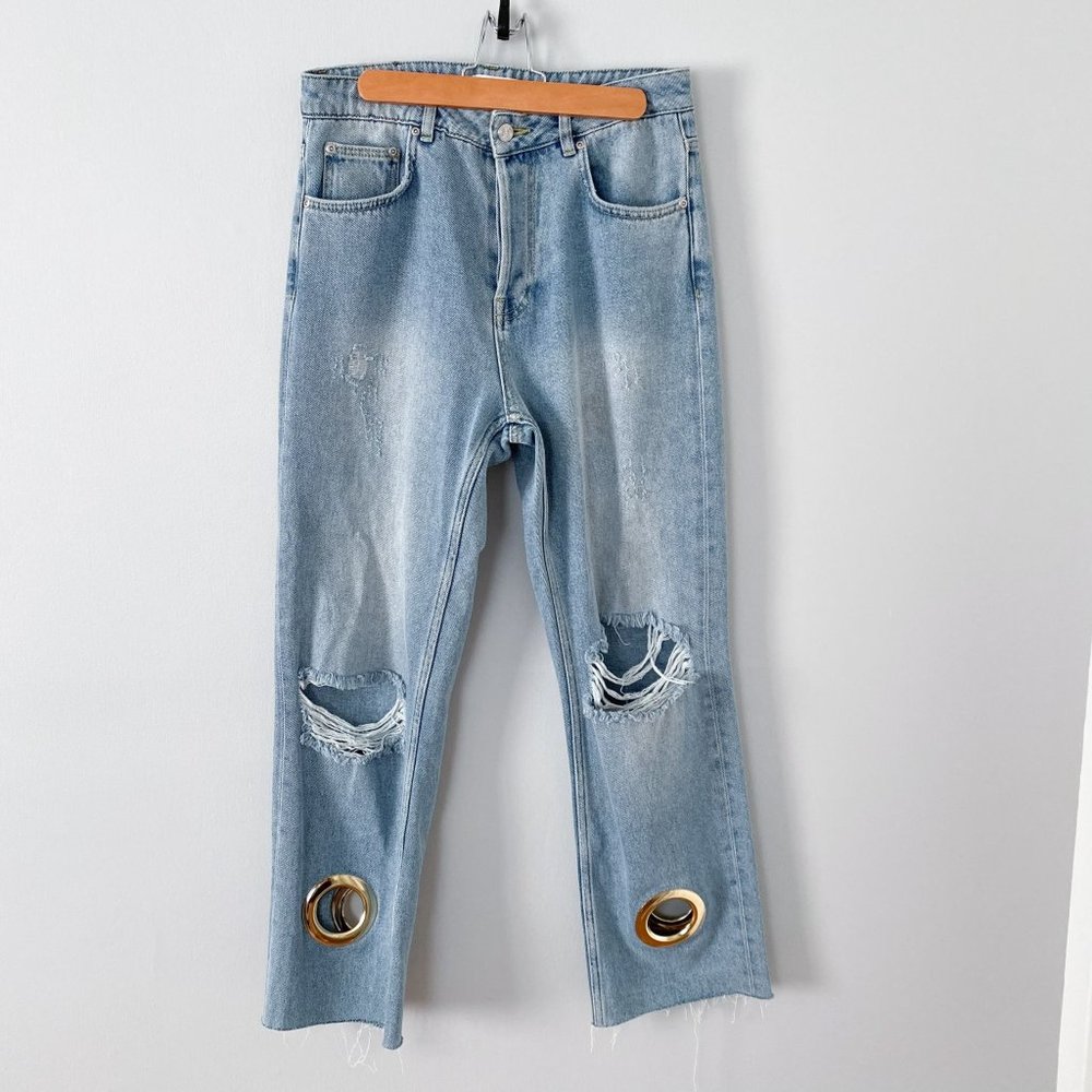 Anine Bing Giovanna Distressed Grommet Crop Jeans